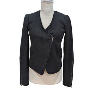 Tibi New York Women's Black Textured Zip Up Blazer Jacket Size 2